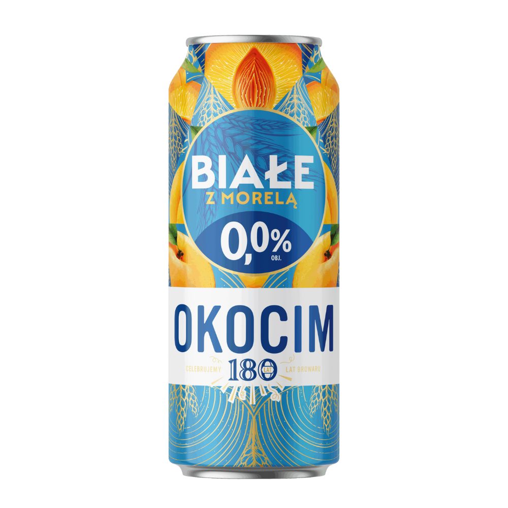 Piwo Okocim Białe z morelą 0% 500 ml puszka DRS